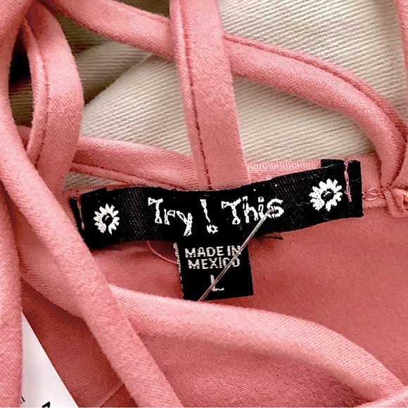 NWT Boutique Pink Criss Cross Front Capped Sleeves One Piece Bodysuit Size Large - Picture 6 of 6